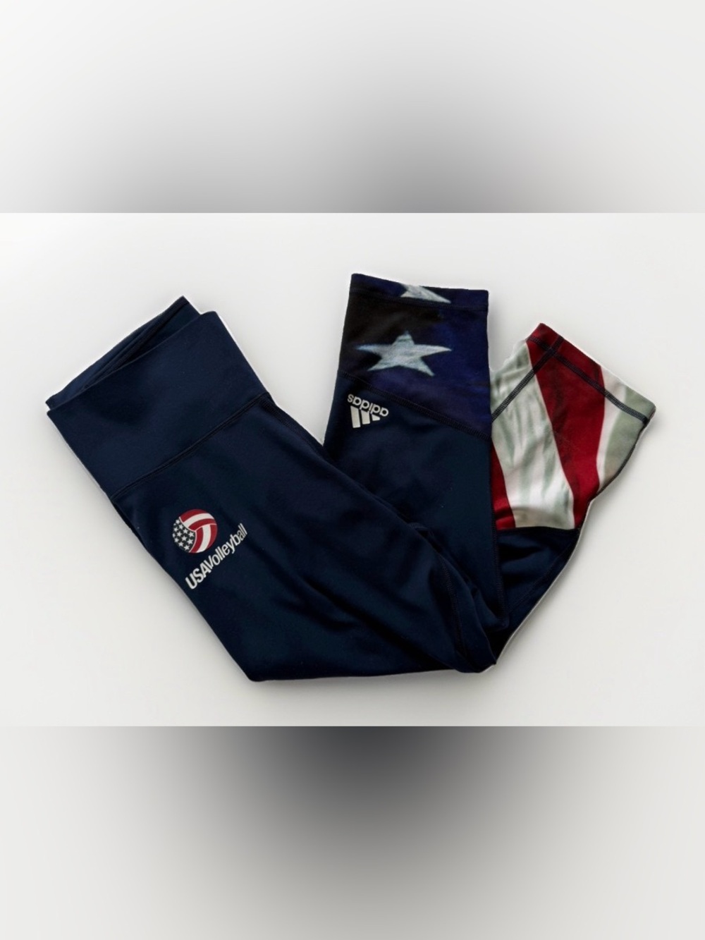 adidas USA Volleyball Capri Leggings Navy Blue Stars Stripes Flag Athleisure M